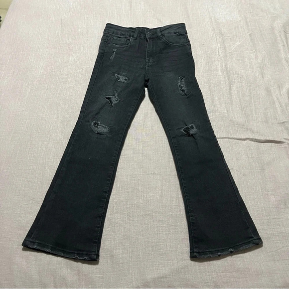 HUDSON Kids Flare Leg Girls Size 7 High Rise Distressed Black Adjustable Waist - Picture 1 of 6